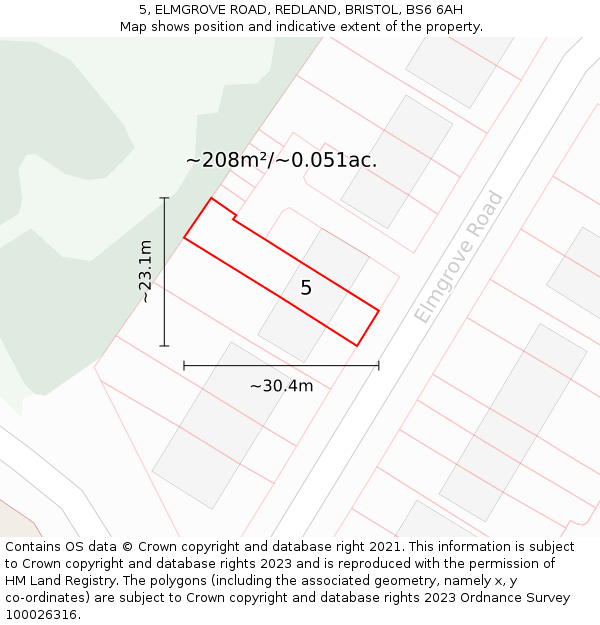 5, ELMGROVE ROAD, REDLAND, BRISTOL, BS6 6AH: Plot and title map