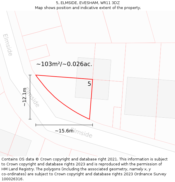 5, ELMSIDE, EVESHAM, WR11 3DZ: Plot and title map