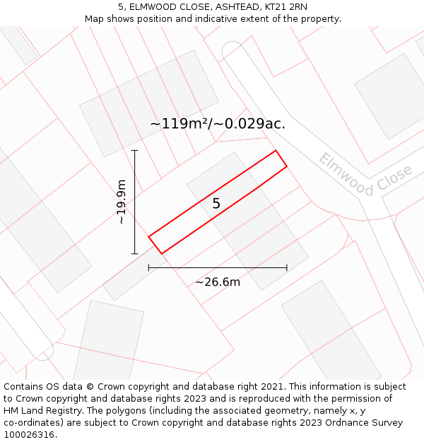 5, ELMWOOD CLOSE, ASHTEAD, KT21 2RN: Plot and title map