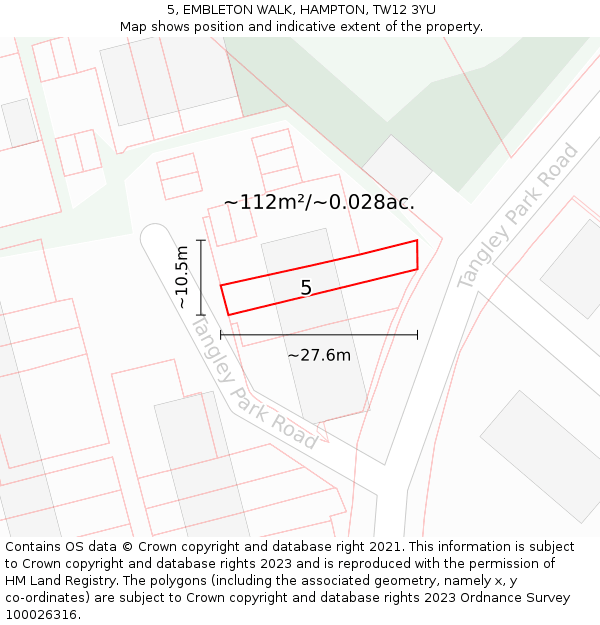 5, EMBLETON WALK, HAMPTON, TW12 3YU: Plot and title map