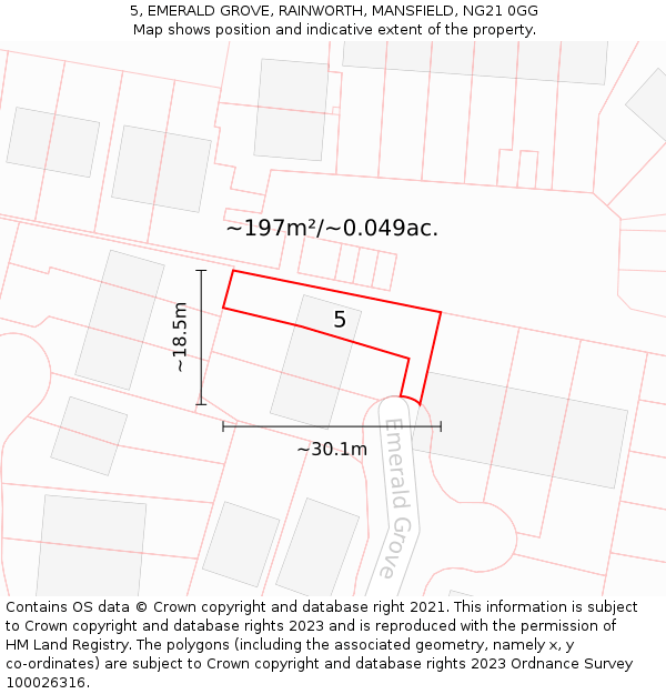 5, EMERALD GROVE, RAINWORTH, MANSFIELD, NG21 0GG: Plot and title map
