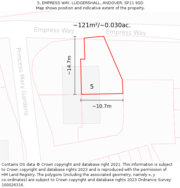 5, EMPRESS WAY, LUDGERSHALL, ANDOVER, SP11 9SD: Plot and title map