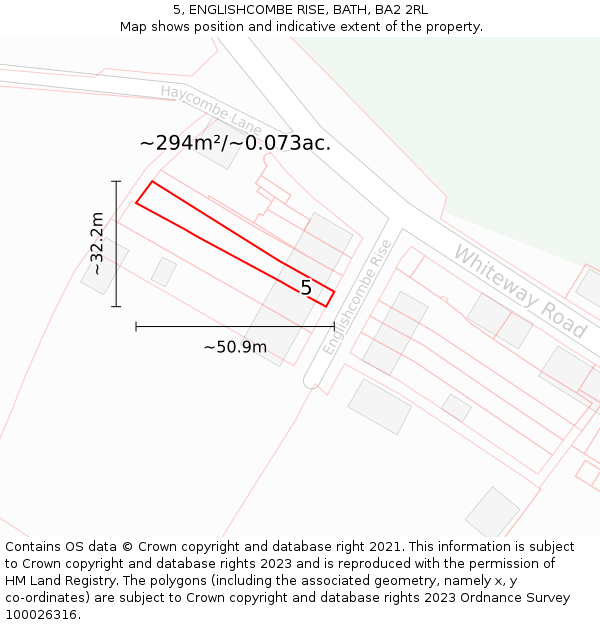 5, ENGLISHCOMBE RISE, BATH, BA2 2RL: Plot and title map