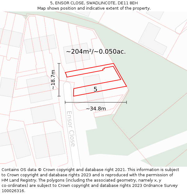5, ENSOR CLOSE, SWADLINCOTE, DE11 8EH: Plot and title map