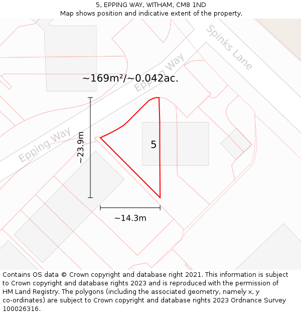 5, EPPING WAY, WITHAM, CM8 1ND: Plot and title map