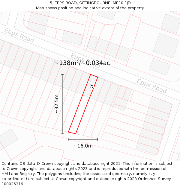 5, EPPS ROAD, SITTINGBOURNE, ME10 1JD: Plot and title map