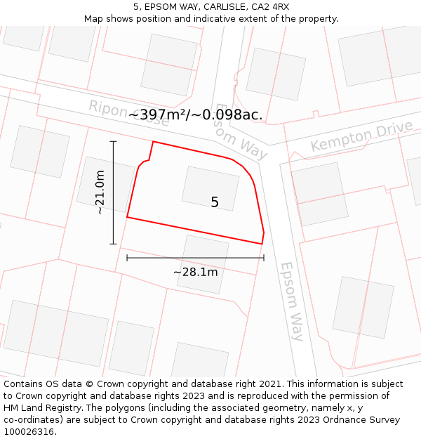 5, EPSOM WAY, CARLISLE, CA2 4RX: Plot and title map