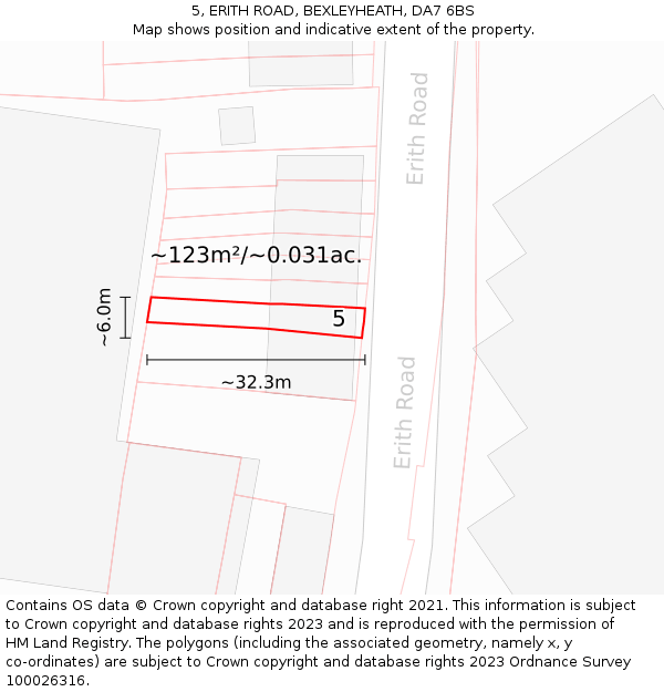 5, ERITH ROAD, BEXLEYHEATH, DA7 6BS: Plot and title map
