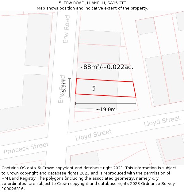 5, ERW ROAD, LLANELLI, SA15 2TE: Plot and title map