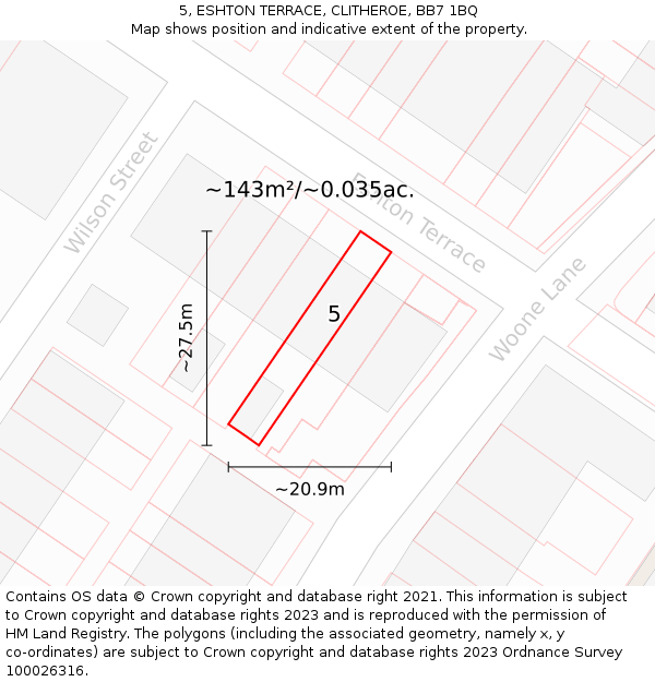 5, ESHTON TERRACE, CLITHEROE, BB7 1BQ: Plot and title map