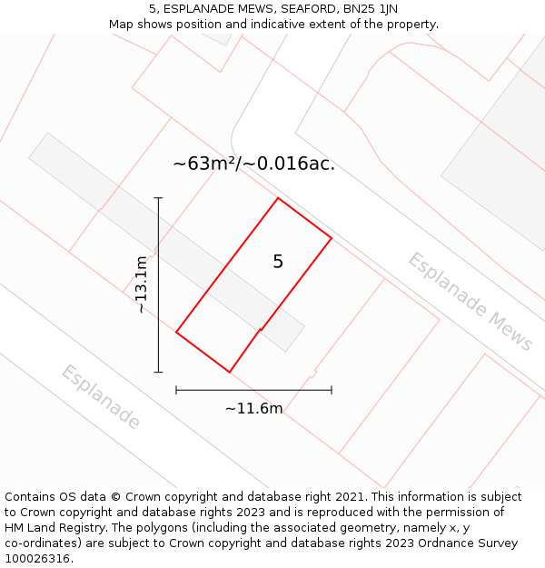 5, ESPLANADE MEWS, SEAFORD, BN25 1JN: Plot and title map