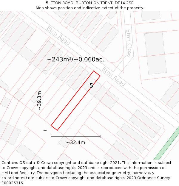 5, ETON ROAD, BURTON-ON-TRENT, DE14 2SP: Plot and title map