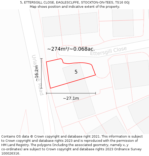 5, ETTERSGILL CLOSE, EAGLESCLIFFE, STOCKTON-ON-TEES, TS16 0GJ: Plot and title map