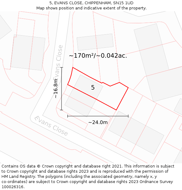 5, EVANS CLOSE, CHIPPENHAM, SN15 1UD: Plot and title map