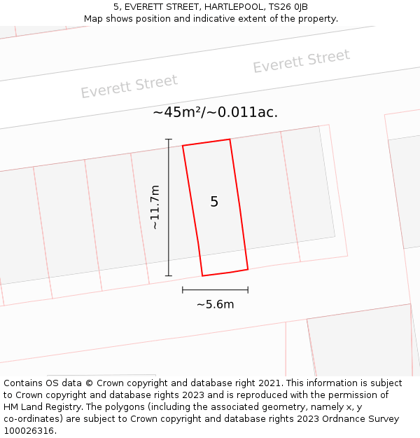 5, EVERETT STREET, HARTLEPOOL, TS26 0JB: Plot and title map