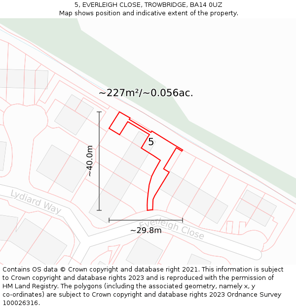 5, EVERLEIGH CLOSE, TROWBRIDGE, BA14 0UZ: Plot and title map