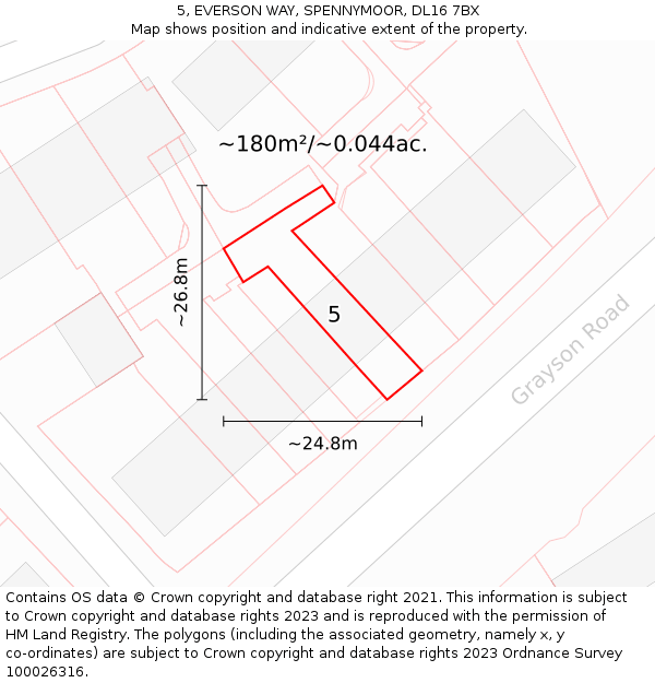 5, EVERSON WAY, SPENNYMOOR, DL16 7BX: Plot and title map