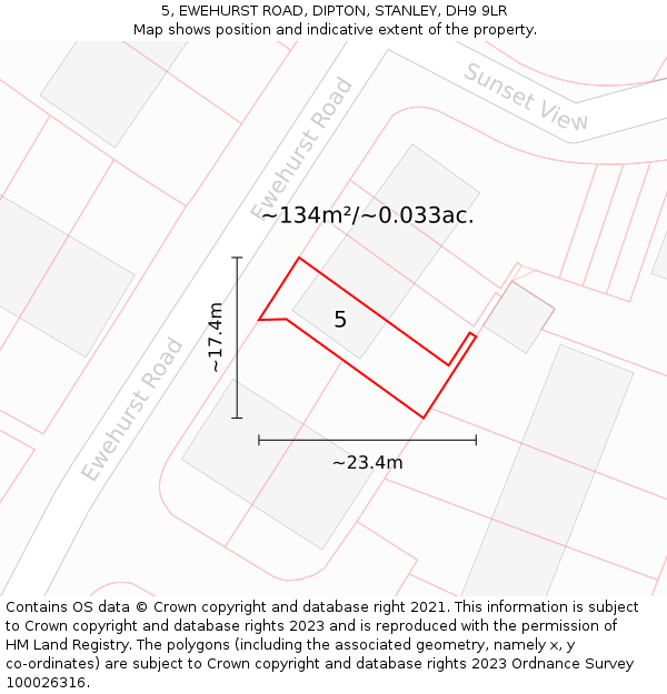 5, EWEHURST ROAD, DIPTON, STANLEY, DH9 9LR: Plot and title map