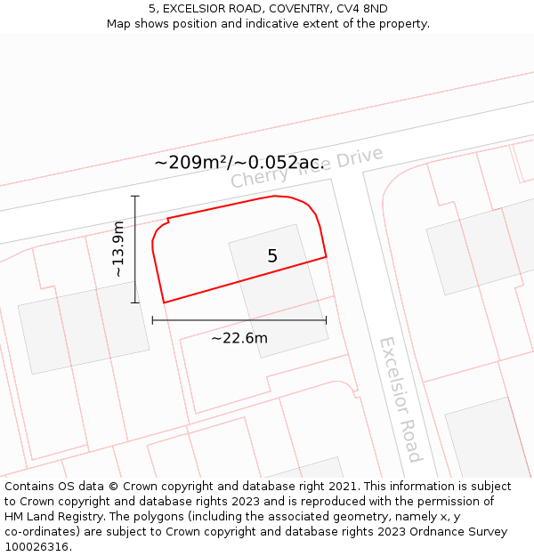5, EXCELSIOR ROAD, COVENTRY, CV4 8ND: Plot and title map