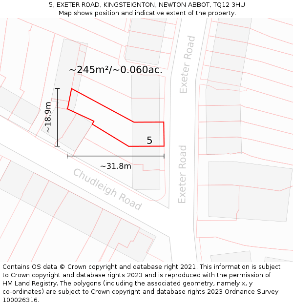 5, EXETER ROAD, KINGSTEIGNTON, NEWTON ABBOT, TQ12 3HU: Plot and title map