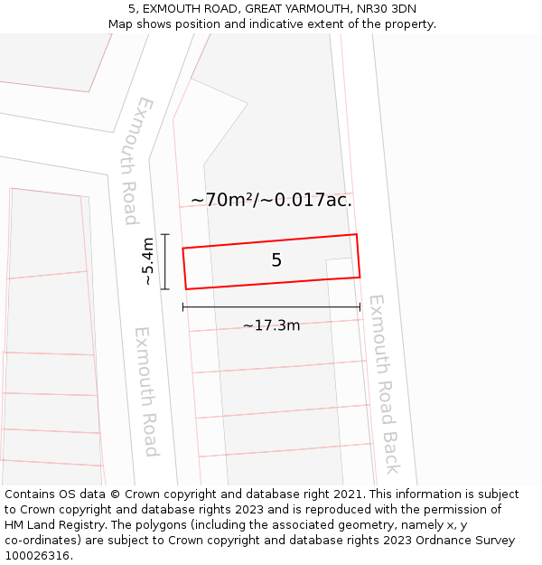 5, EXMOUTH ROAD, GREAT YARMOUTH, NR30 3DN: Plot and title map