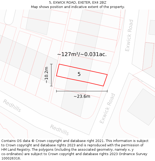 5, EXWICK ROAD, EXETER, EX4 2BZ: Plot and title map