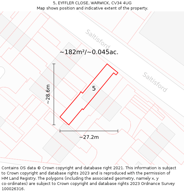 5, EYFFLER CLOSE, WARWICK, CV34 4UG: Plot and title map