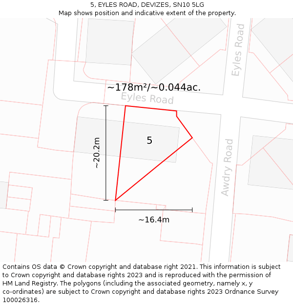 5, EYLES ROAD, DEVIZES, SN10 5LG: Plot and title map