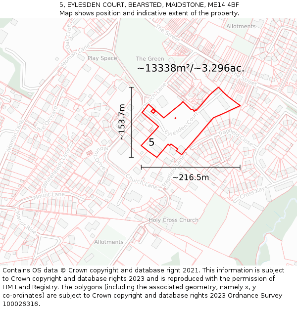 5, EYLESDEN COURT, BEARSTED, MAIDSTONE, ME14 4BF: Plot and title map