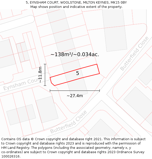 5, EYNSHAM COURT, WOOLSTONE, MILTON KEYNES, MK15 0BY: Plot and title map