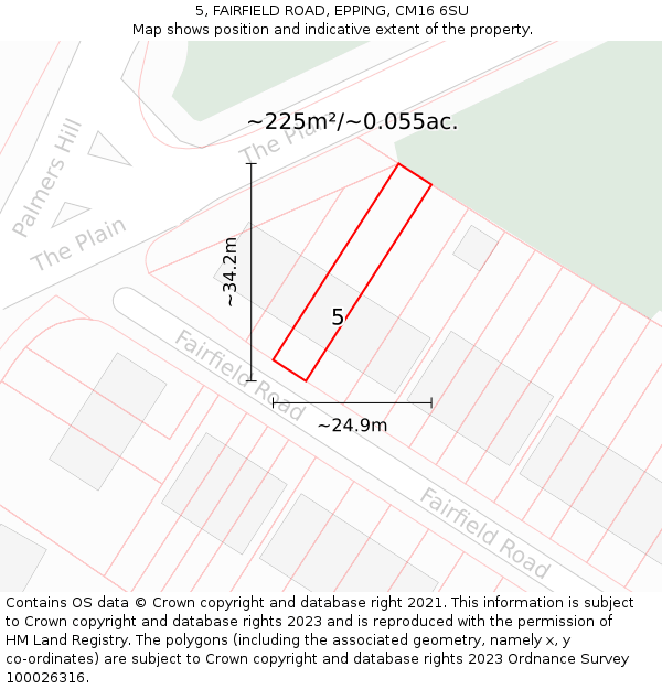 5, FAIRFIELD ROAD, EPPING, CM16 6SU: Plot and title map