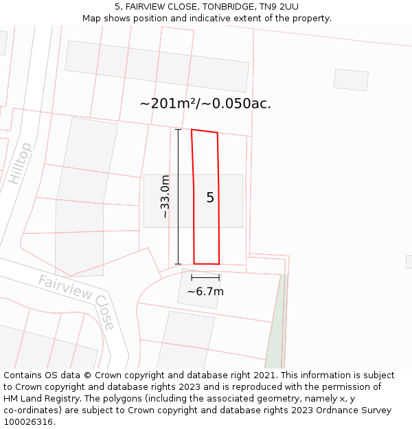 5, FAIRVIEW CLOSE, TONBRIDGE, TN9 2UU: Plot and title map