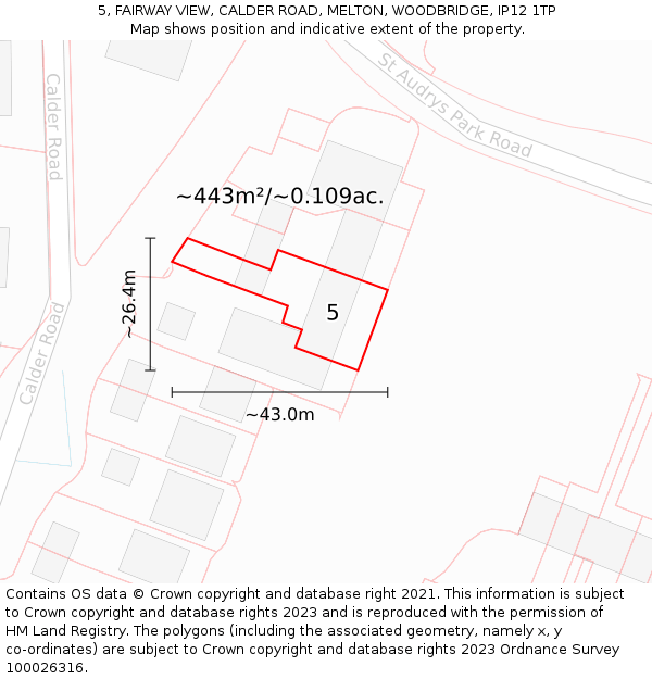 5, FAIRWAY VIEW, CALDER ROAD, MELTON, WOODBRIDGE, IP12 1TP: Plot and title map