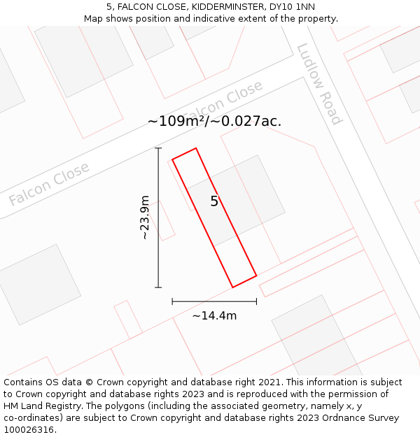 5, FALCON CLOSE, KIDDERMINSTER, DY10 1NN: Plot and title map