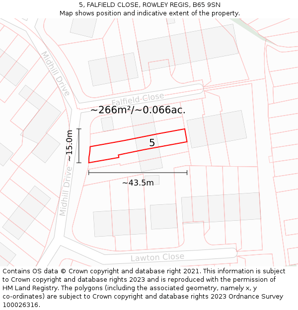 5, FALFIELD CLOSE, ROWLEY REGIS, B65 9SN: Plot and title map