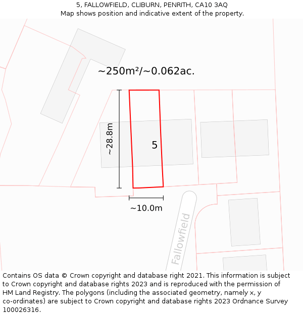5, FALLOWFIELD, CLIBURN, PENRITH, CA10 3AQ: Plot and title map