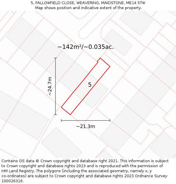 5, FALLOWFIELD CLOSE, WEAVERING, MAIDSTONE, ME14 5TW: Plot and title map