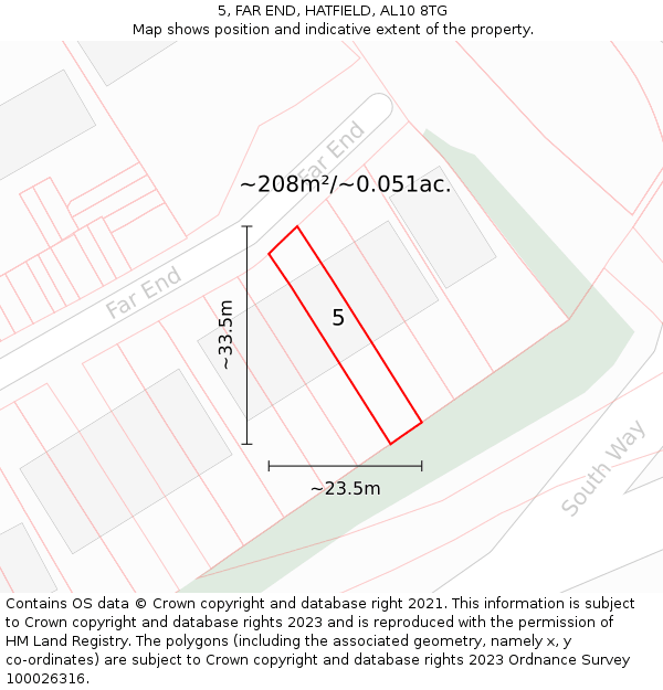 5, FAR END, HATFIELD, AL10 8TG: Plot and title map