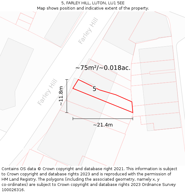 5, FARLEY HILL, LUTON, LU1 5EE: Plot and title map