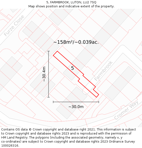 5, FARMBROOK, LUTON, LU2 7SQ: Plot and title map
