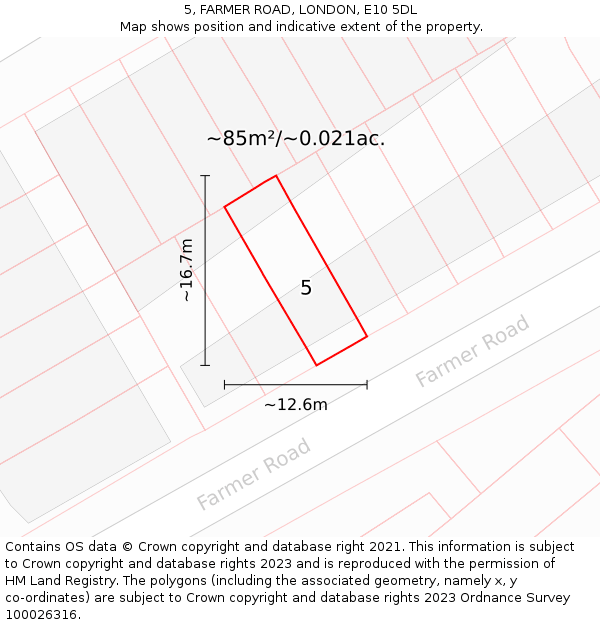 5, FARMER ROAD, LONDON, E10 5DL: Plot and title map