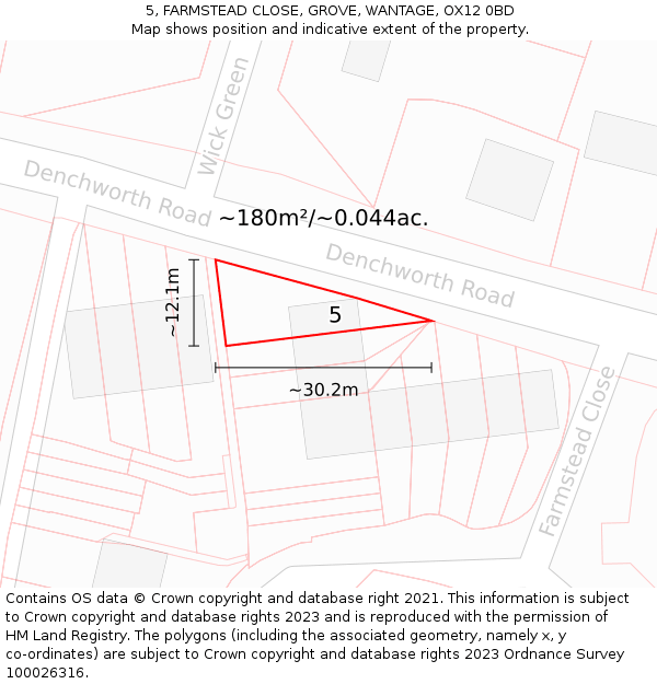 5, FARMSTEAD CLOSE, GROVE, WANTAGE, OX12 0BD: Plot and title map
