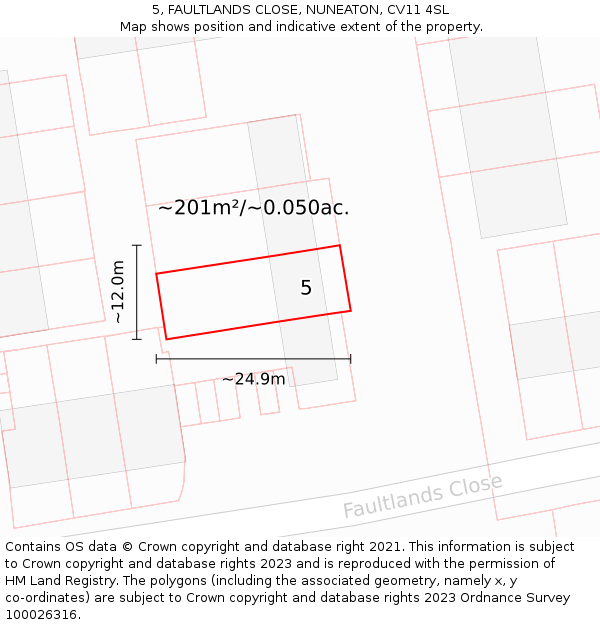 5, FAULTLANDS CLOSE, NUNEATON, CV11 4SL: Plot and title map