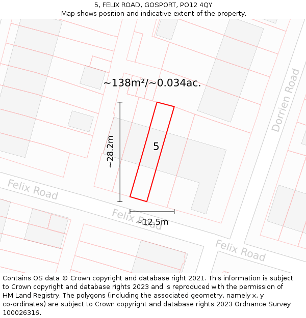 5, FELIX ROAD, GOSPORT, PO12 4QY: Plot and title map