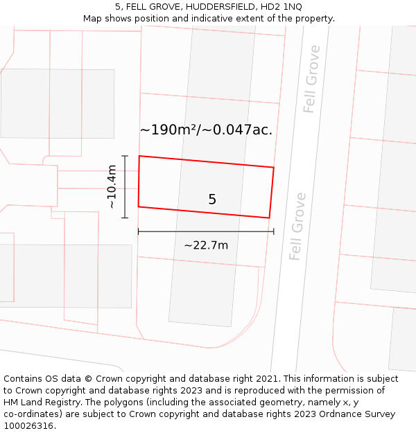 5, FELL GROVE, HUDDERSFIELD, HD2 1NQ: Plot and title map
