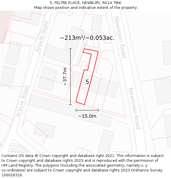 5, FELTRE PLACE, NEWBURY, RG14 7BW: Plot and title map