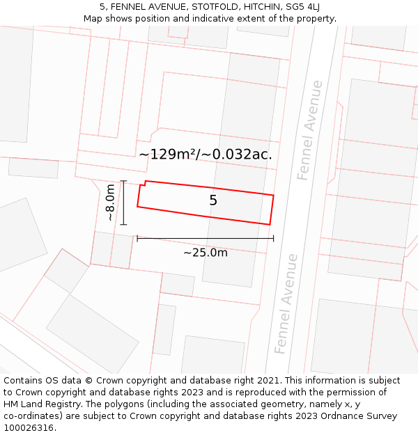 5, FENNEL AVENUE, STOTFOLD, HITCHIN, SG5 4LJ: Plot and title map