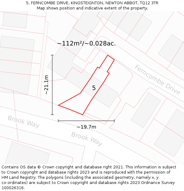 5, FERNCOMBE DRIVE, KINGSTEIGNTON, NEWTON ABBOT, TQ12 3TR: Plot and title map