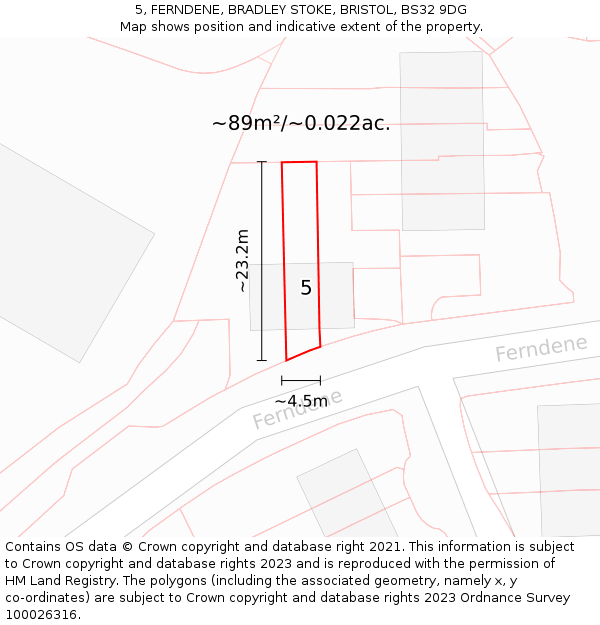 5, FERNDENE, BRADLEY STOKE, BRISTOL, BS32 9DG: Plot and title map