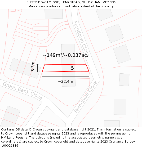 5, FERNDOWN CLOSE, HEMPSTEAD, GILLINGHAM, ME7 3SN: Plot and title map